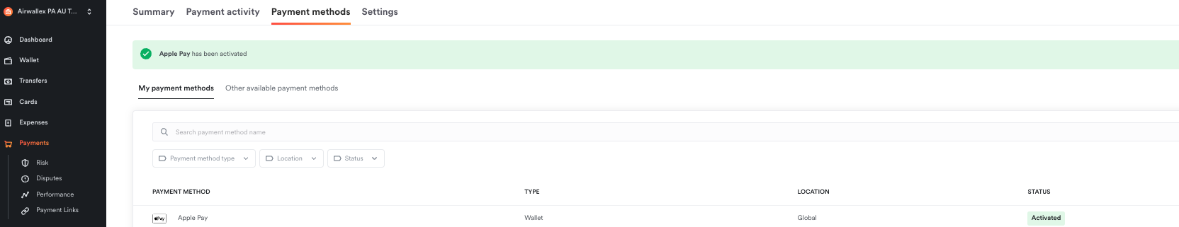Apple Pay Activated on Airwallex