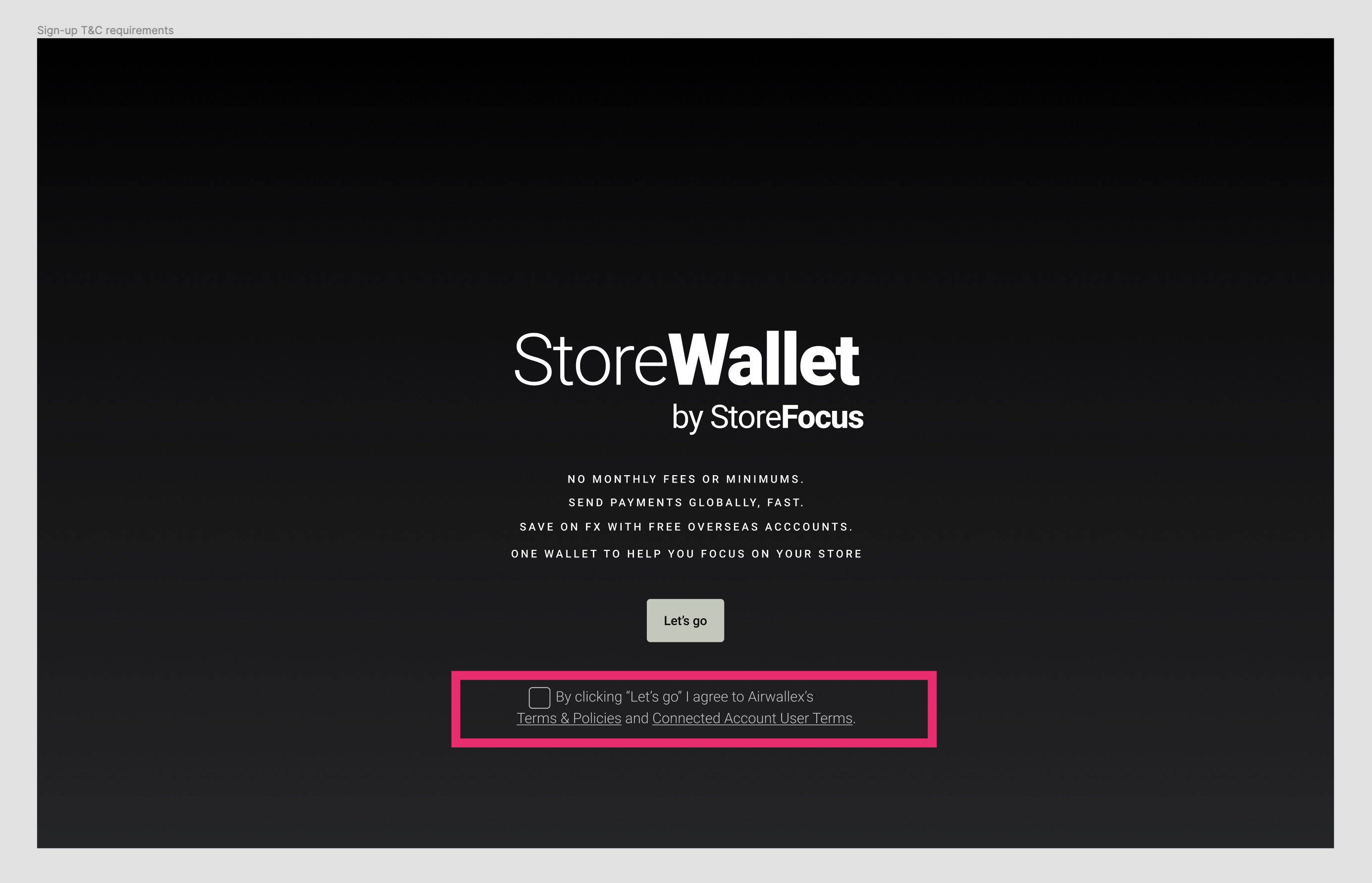 Sign-up T&C requirements