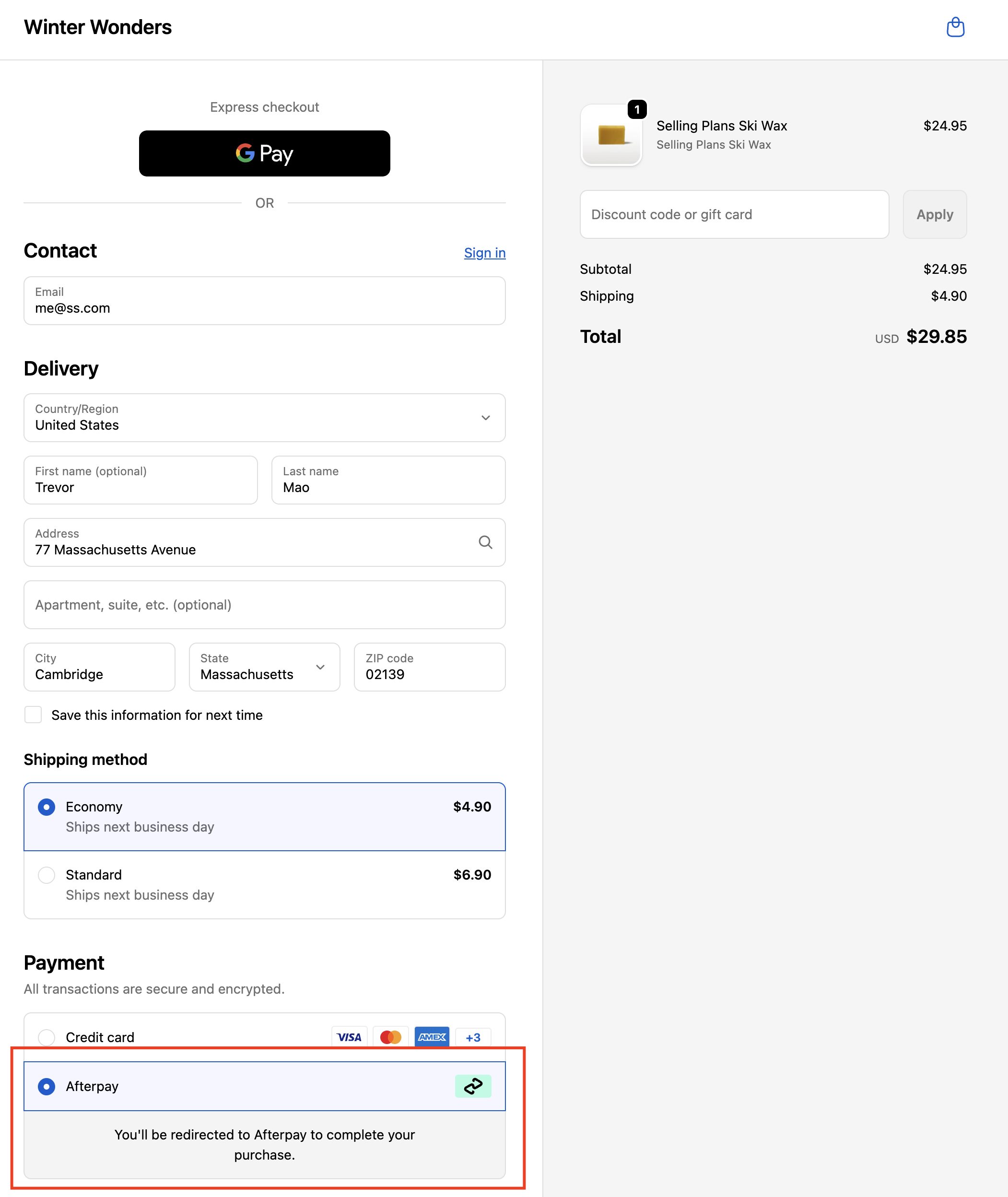 Afterpay on Shopify Store